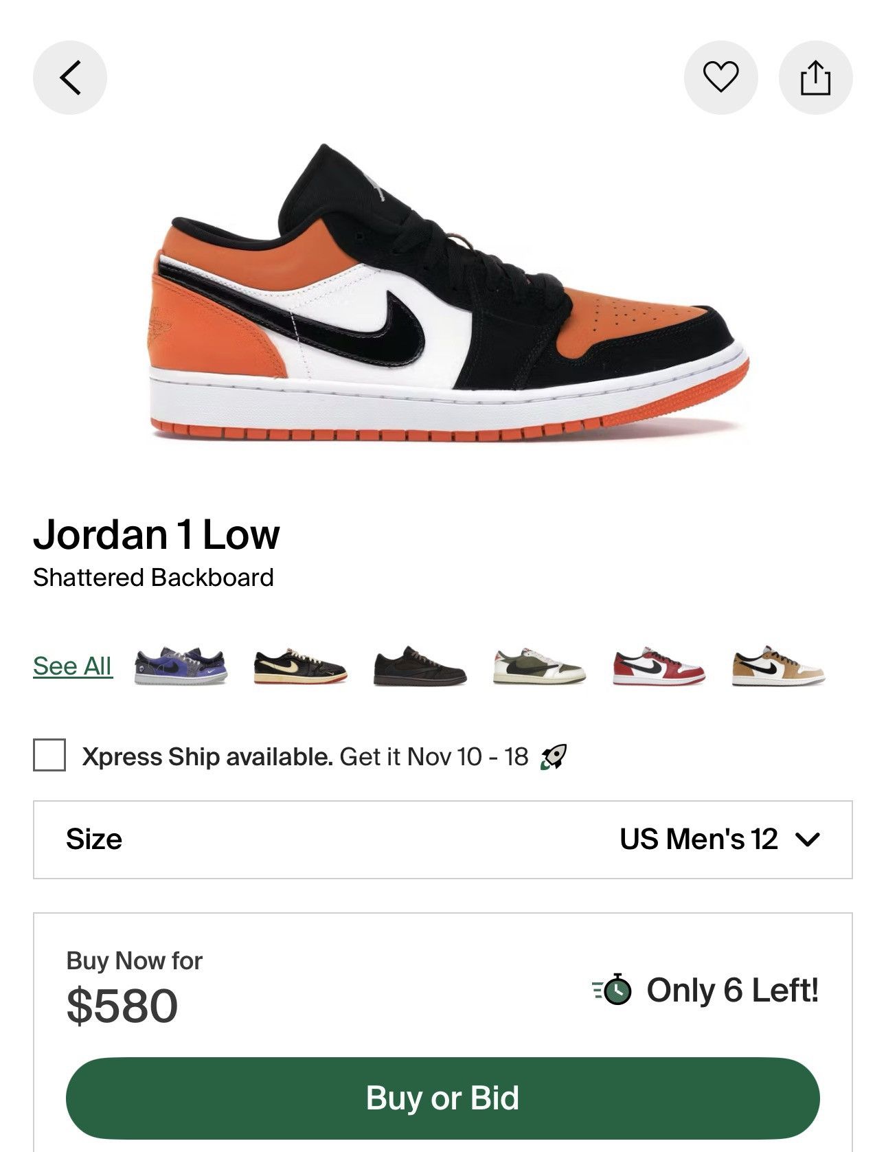 Jordan Brand Air Jordan 1 Low Shattered Backboard Size 12 Size US 12 / EU 45 - 9 Thumbnail