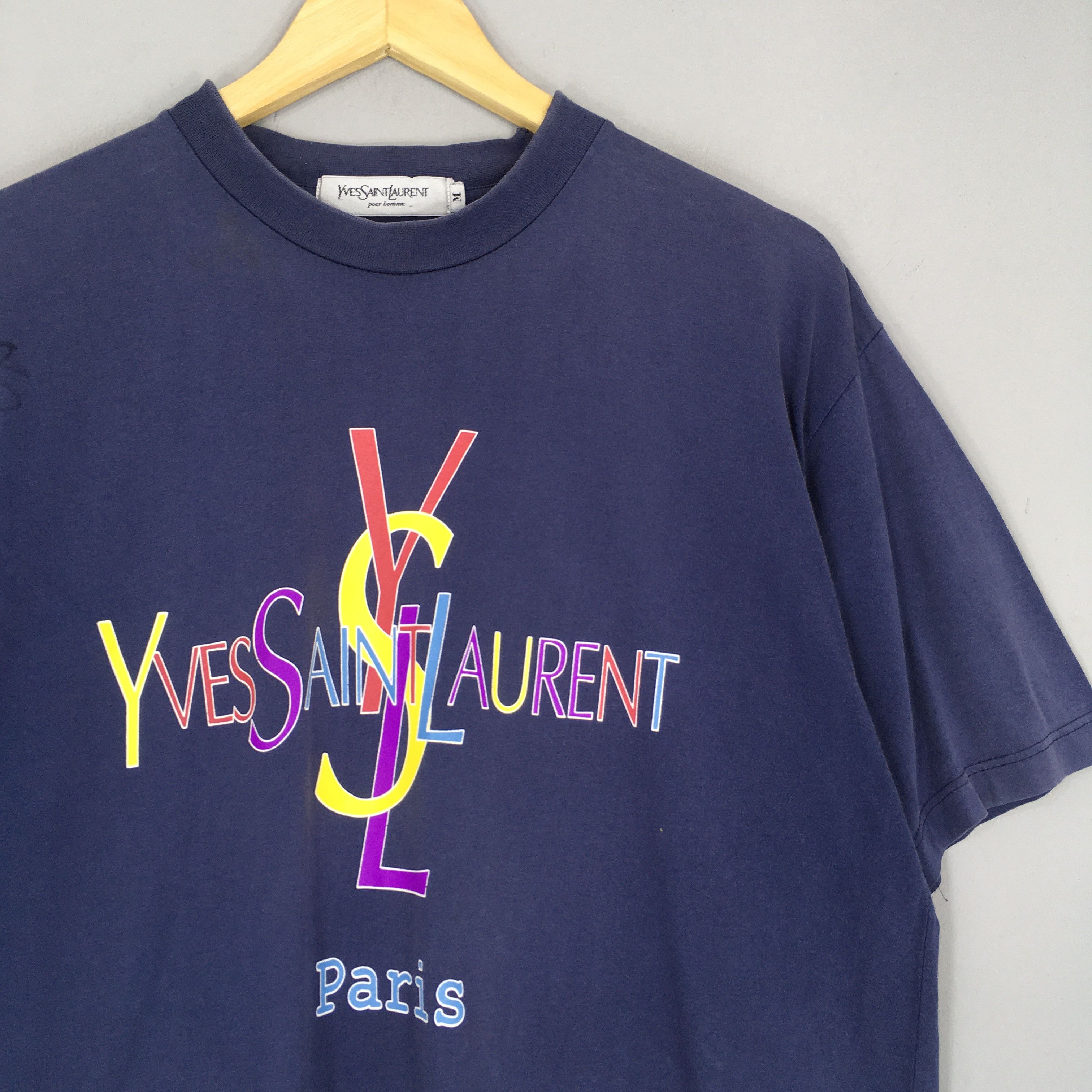 Yves Saint Laurent Vintage YSL Yves Saint Laurent Blue T shirt Medium Size US M / EU 48-50 / 2 - 2 Thumbnail