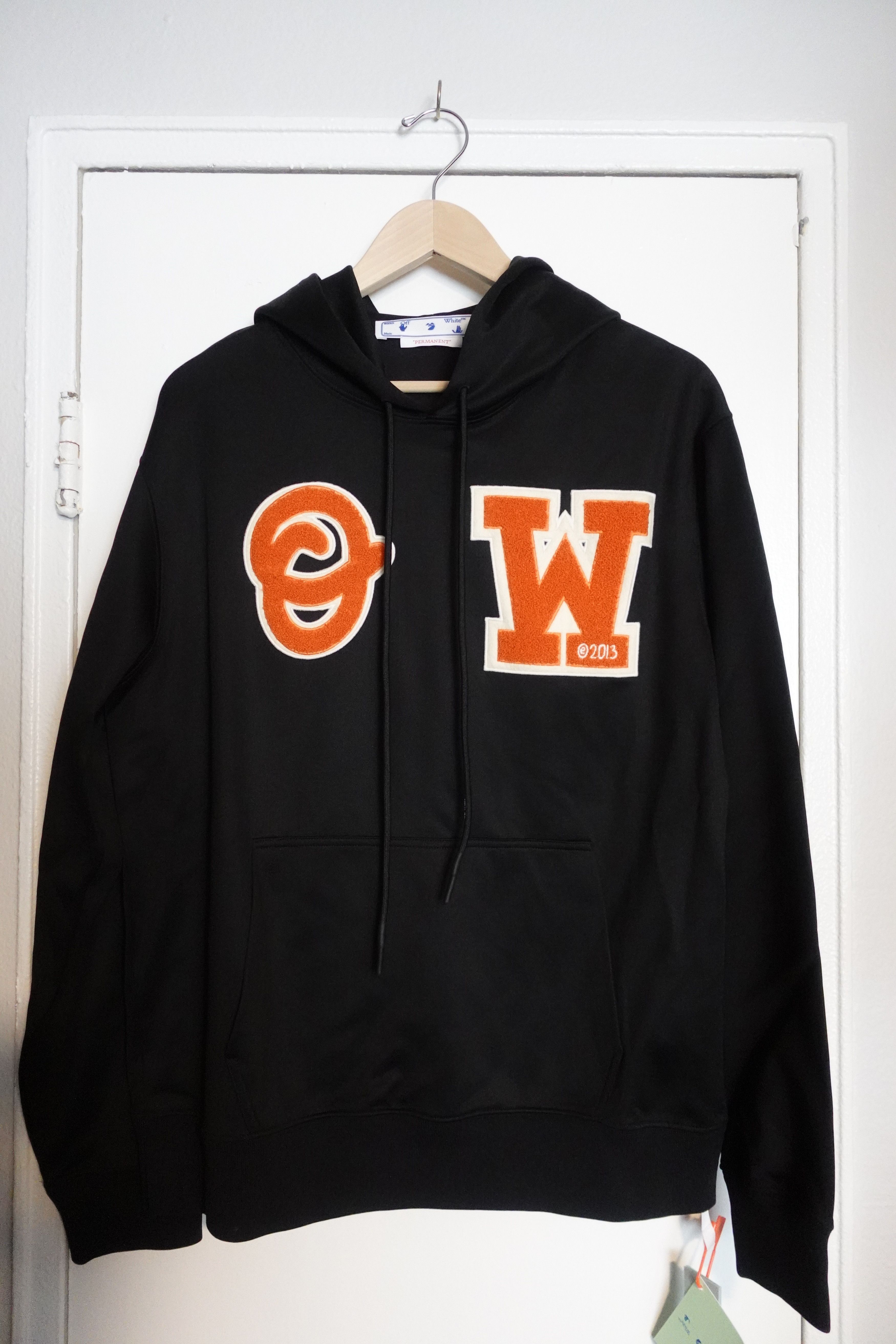 【Off White】 Varsity Patch Slim Hoodie Pre-owned Off-white Varsity Patch Slim Hoodie 'black/blue