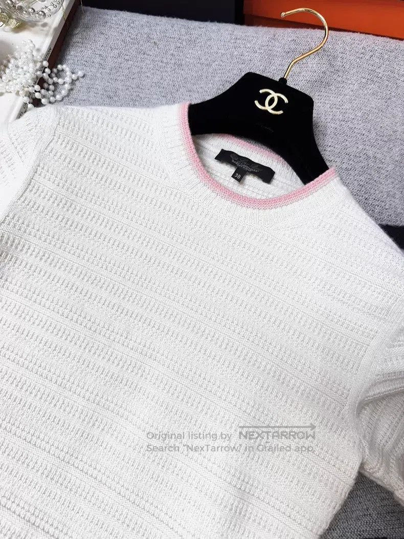 Loro Piana Loro Piana Beige Cashmere Knit Short Sleeve with Pink Edge Size XS / US 0-2 / IT 36-38 - 5 Thumbnail