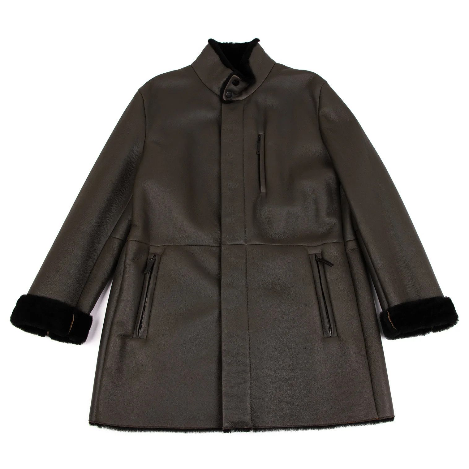 Armani Collezioni Lamb Leather Shearling Coat in Brown Black Size 54 Size US XXS / EU 40 - 1 Thumbnail