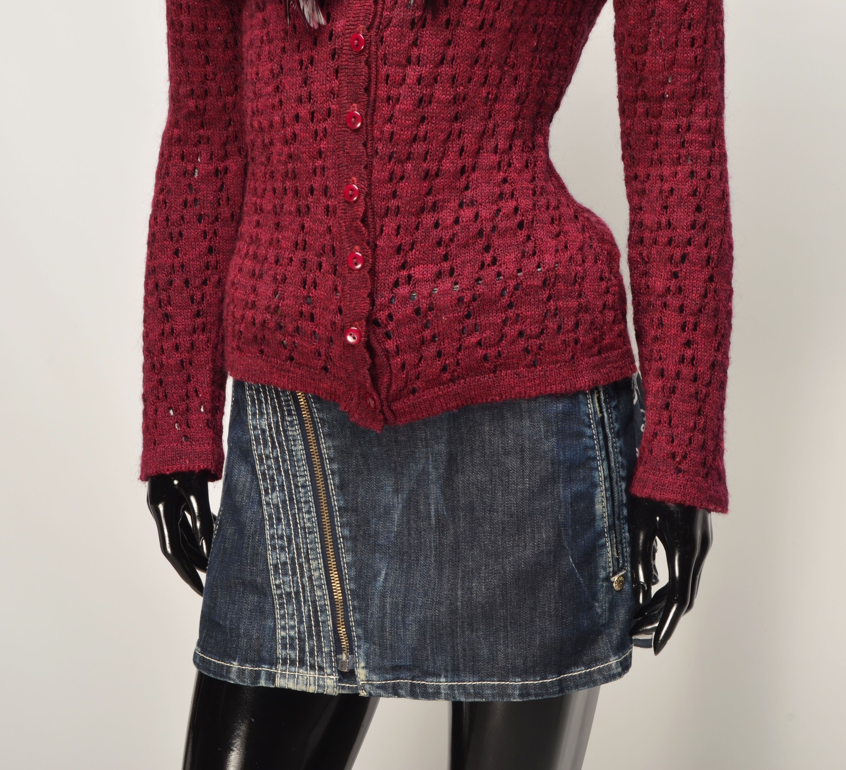 Vintage Vintage Jane Norman Y2K Feather Trim Sheer Knit Cardigan Size S / US 4 / IT 40 - 3 Thumbnail