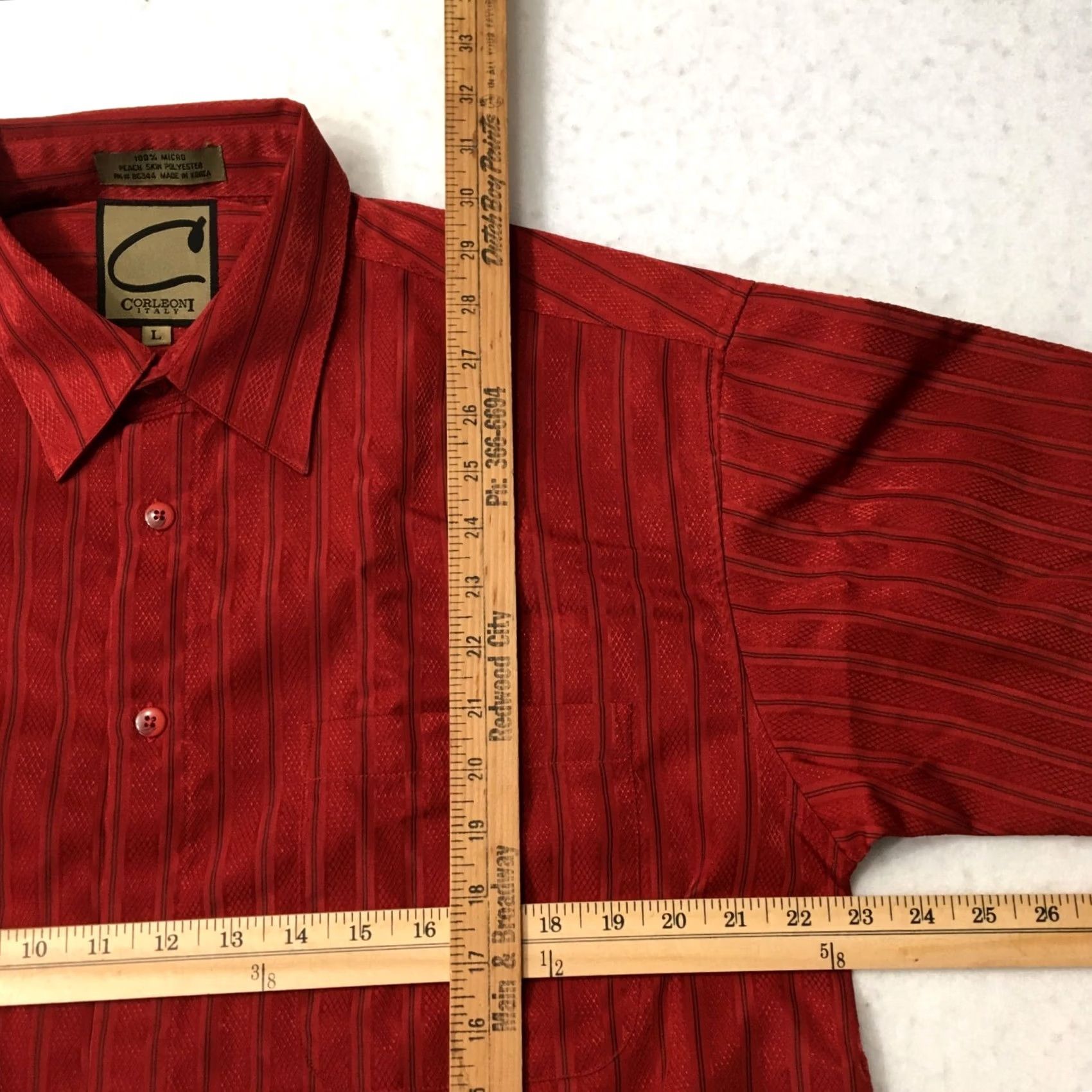 Vintage corleoni Shirt Button Down Fit large red Maroon 100% polyester micro Nice! Size US L / EU 52-54 / 3 - 4 Thumbnail