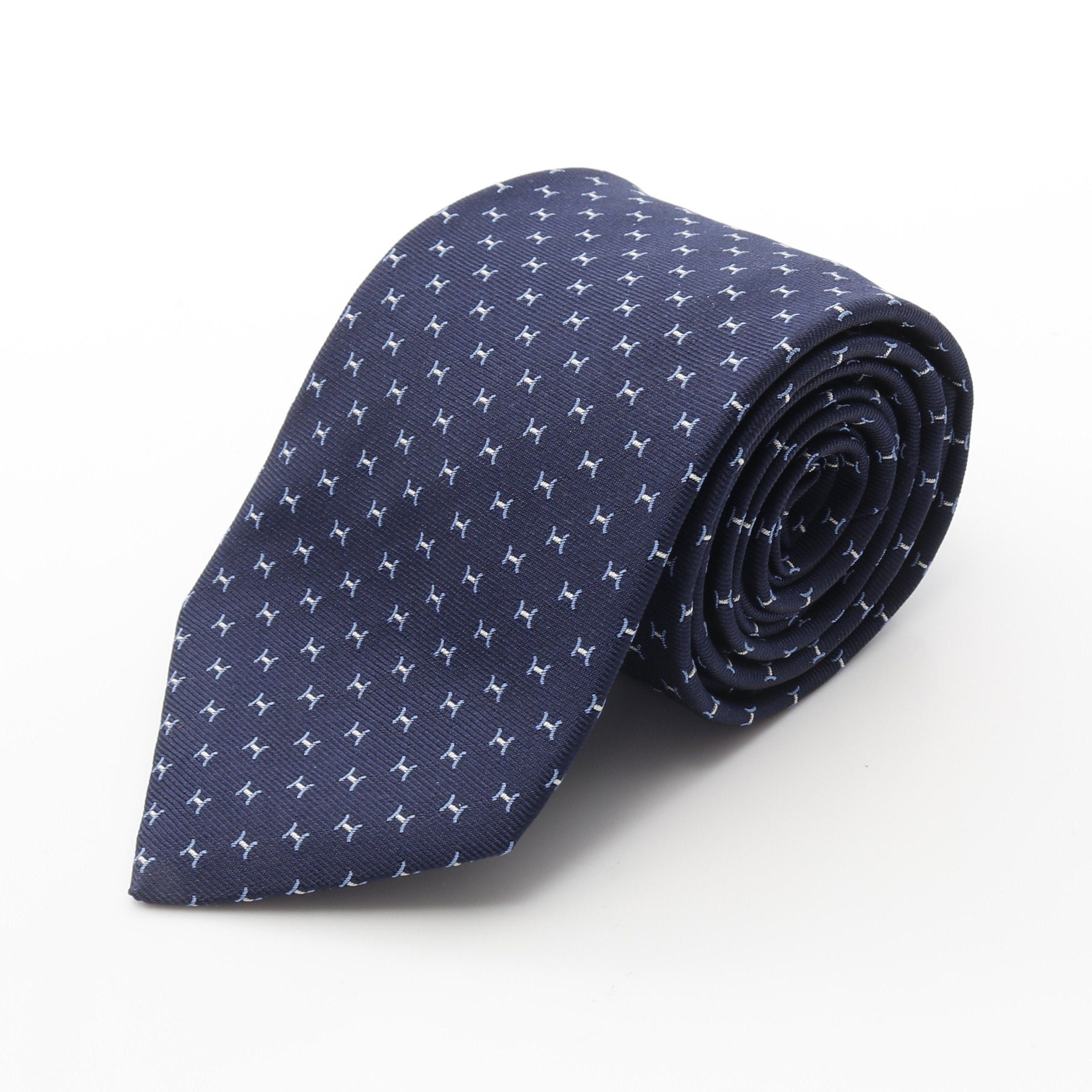 Hermes Hermes H Pattern Tie Silk Navy Blue Size ONE SIZE - 1 Thumbnail
