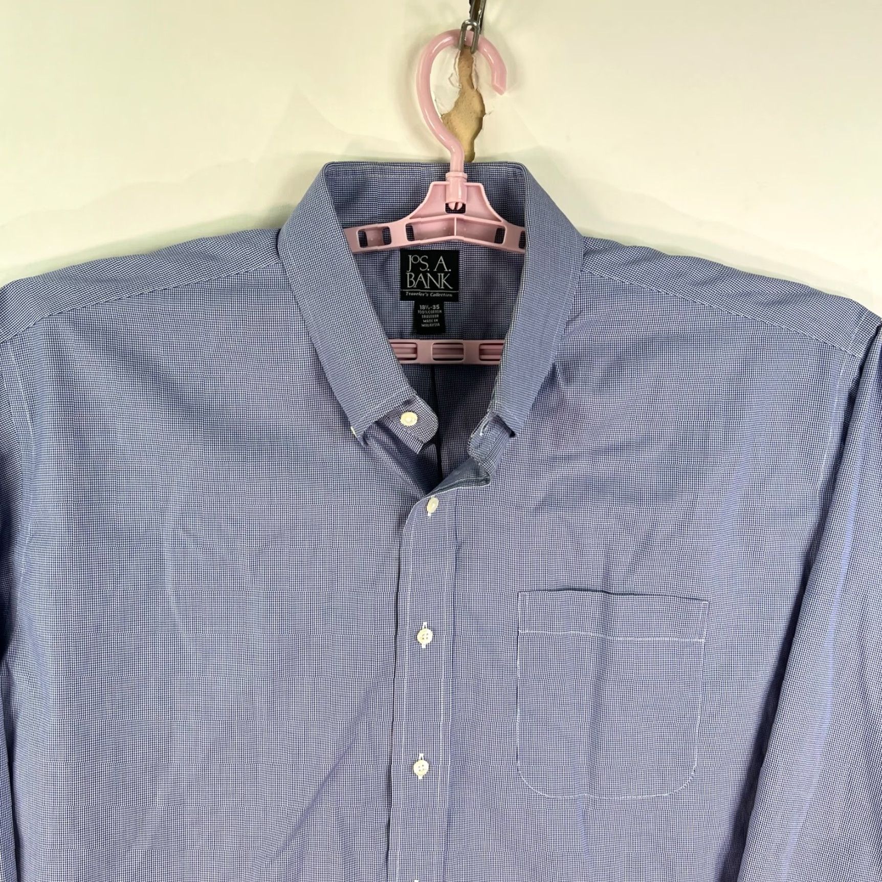 Jos. A. Bank VINTAGE Jos. A. Bank Travelers Collection Button Up Shirt Mens Size 18.5/33 Blue Check Size US XXL / EU 58 / 5 - 2 Thumbnail