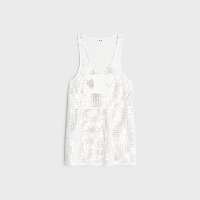 Celine o1w1db11124 Triomphe Perforated Mini Dress in White Size XS / US 0-2 / IT 36-38 - 1 Thumbnail