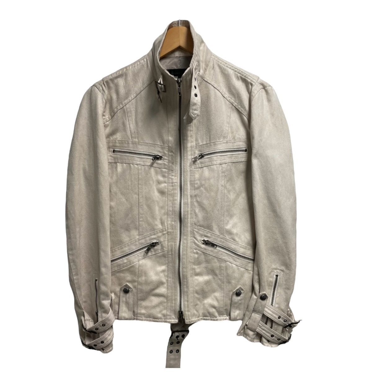image of Schlussel Leather Zip Jacket in White, Men's (Size Medium)