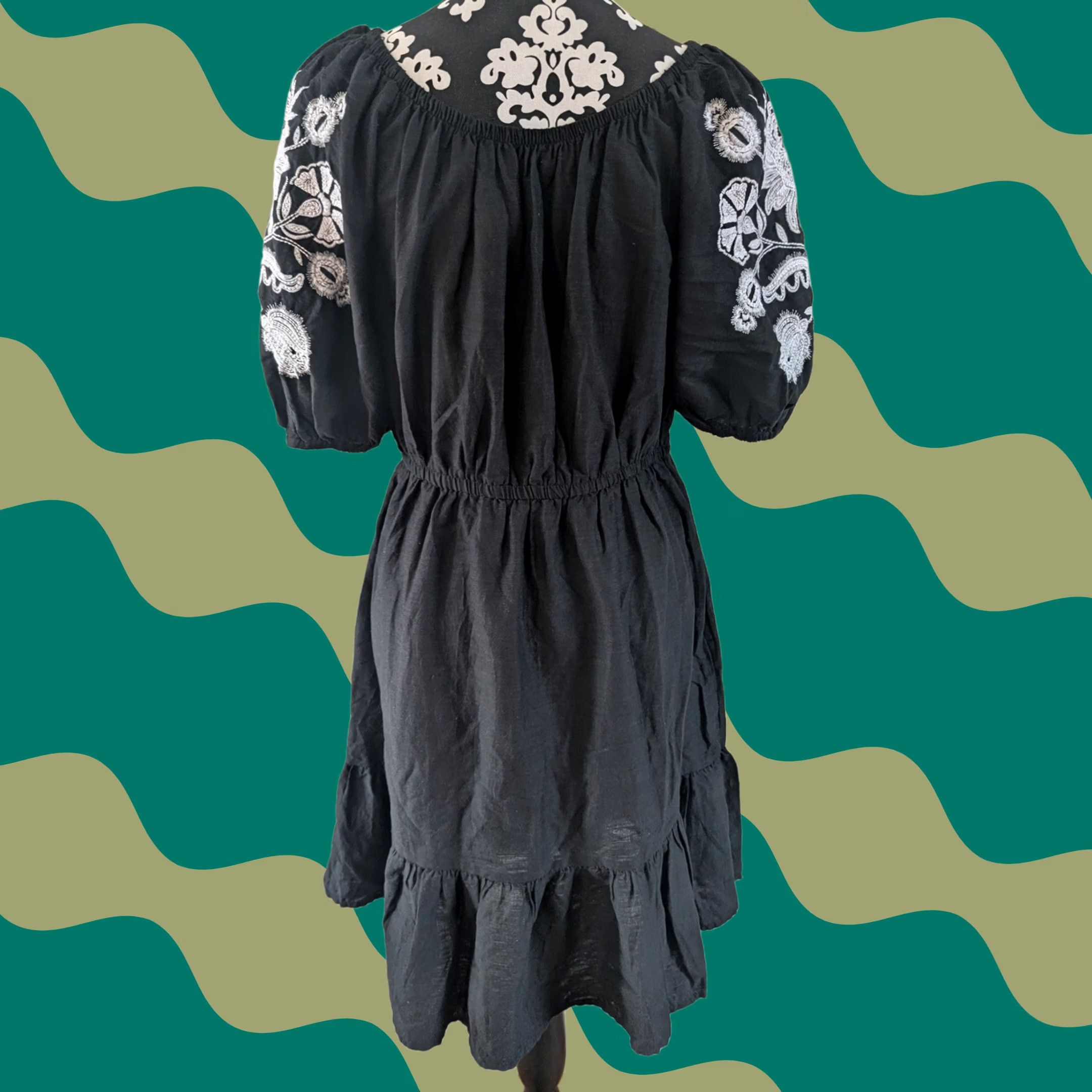 Vintage Knox Rose Black Embroidered Puff Sleeve Dress Size S Boho Ruffle Hem Size S / US 4 / IT 40 - 1 Thumbnail