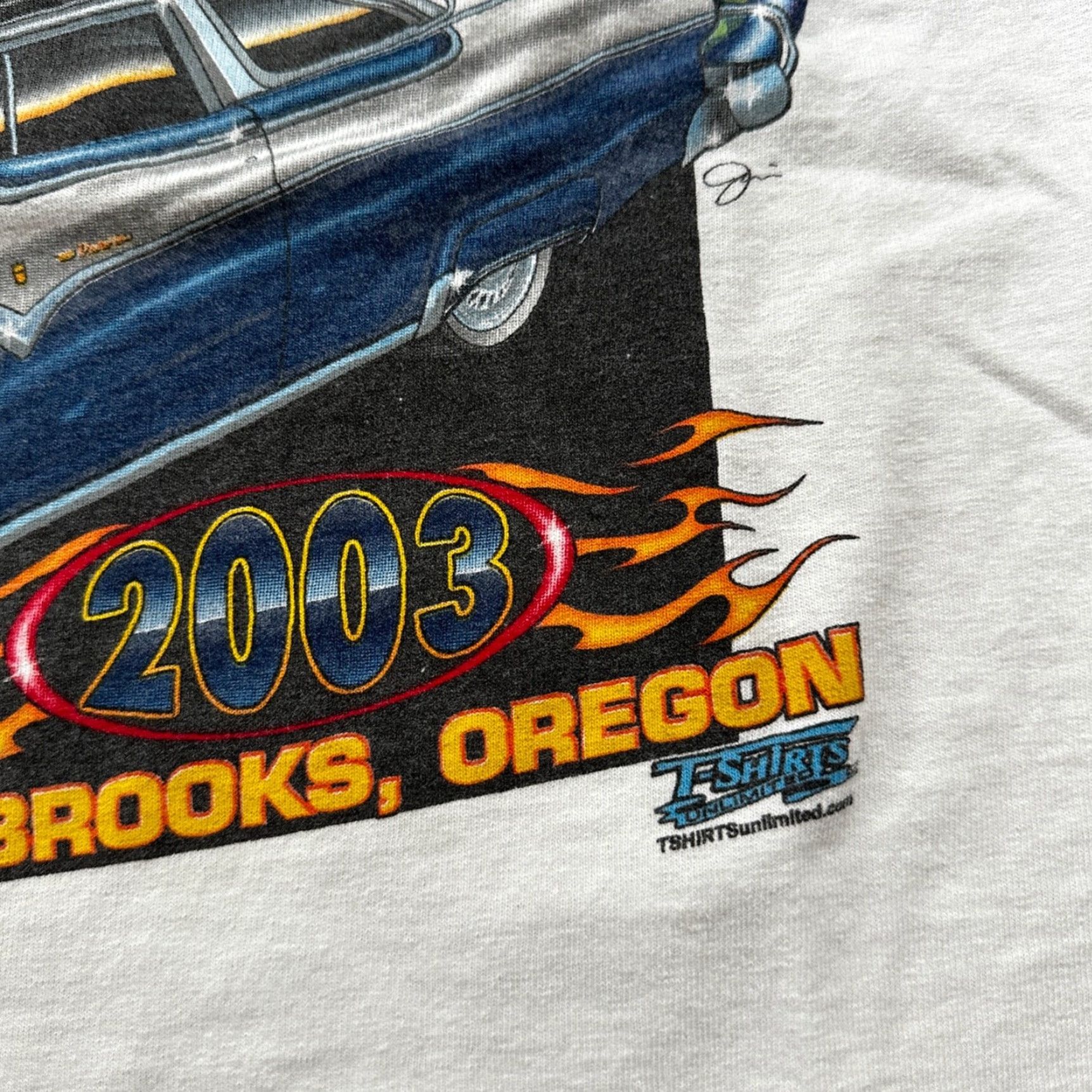 Gildan VINTAGE Brooks Gildan T-Shirt Men XL White Short Sleeve Crew Neck Racing Cars 2003 Y2K 70s 80s 90s Graphic Print Muscle Size US XL / EU 56 / 4 - 4 Thumbnail