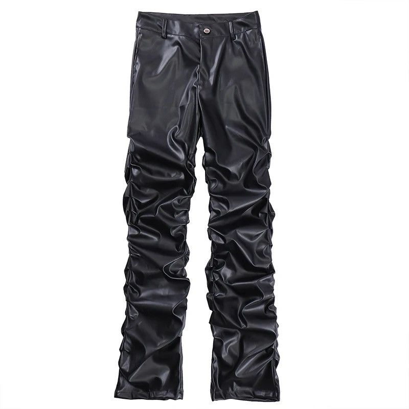 Leather Loose Ruched Casual Pu Leather Pants Streetwear Punk Rock Size US 32 / EU 48 - 5 Thumbnail