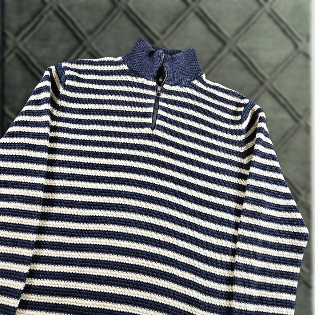 J.Crew J.Crew Sweater Mens XL Blue White Stripe Cotton Chunky Knit 1/4 Zip Mock Neck Size US XL / EU 56 / 4 - 1 Thumbnail