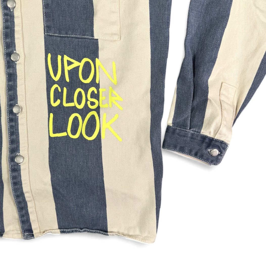 Zara VINTAGE Zara Shirt Adult SMALL Blue White Striped Denim Jean Graffiti Dance Days Away Size US S / EU 44-46 / 1 - 4 Thumbnail