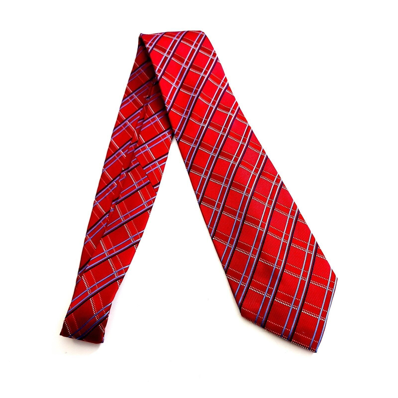 Stafford Stafford Essentials Red Blue Plaid Woven Silk Tie Size ONE SIZE - 6 Thumbnail