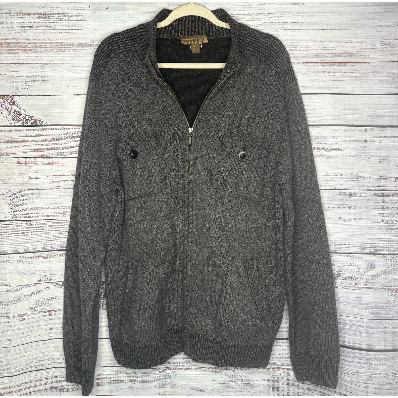 Pronto Uomo Pronto Uomo 100% Wool Full Zip XXL Gray Knit Cardigan Pocket Size US XXL / EU 58 / 5 - 1 Thumbnail