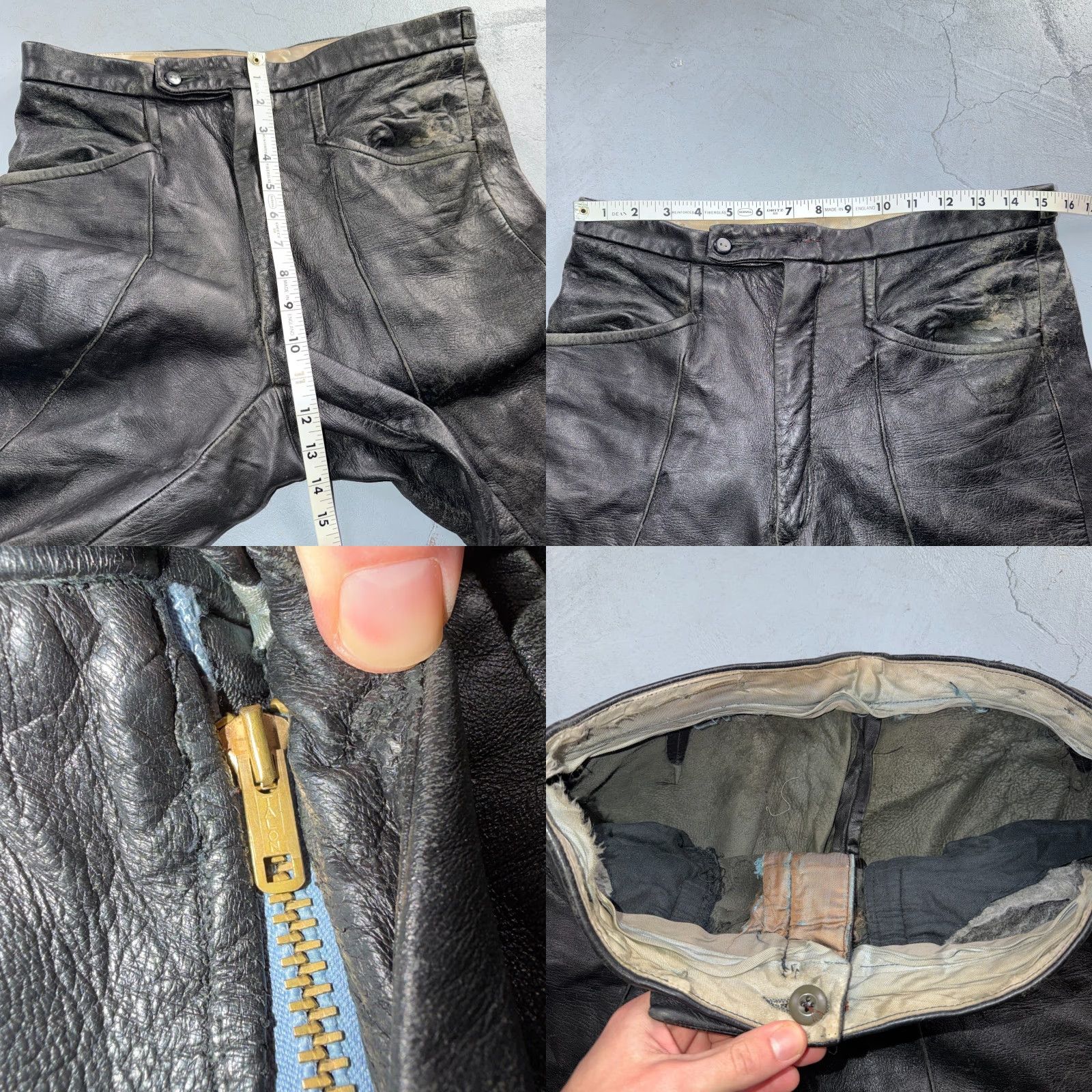 Vintage VTG Black Leather Motorcycle Pants 31x31 Rockabilly 50s 60s Buco 1960s Mens Size US 31 - 8 Thumbnail