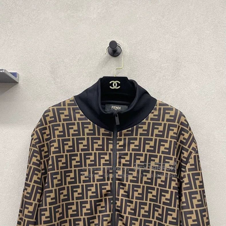 Fendi Fendi Double F Printed Dark Brown Zip-Up Jacket, Stand-Up Size US XL / EU 56 / 4 - 4 Thumbnail