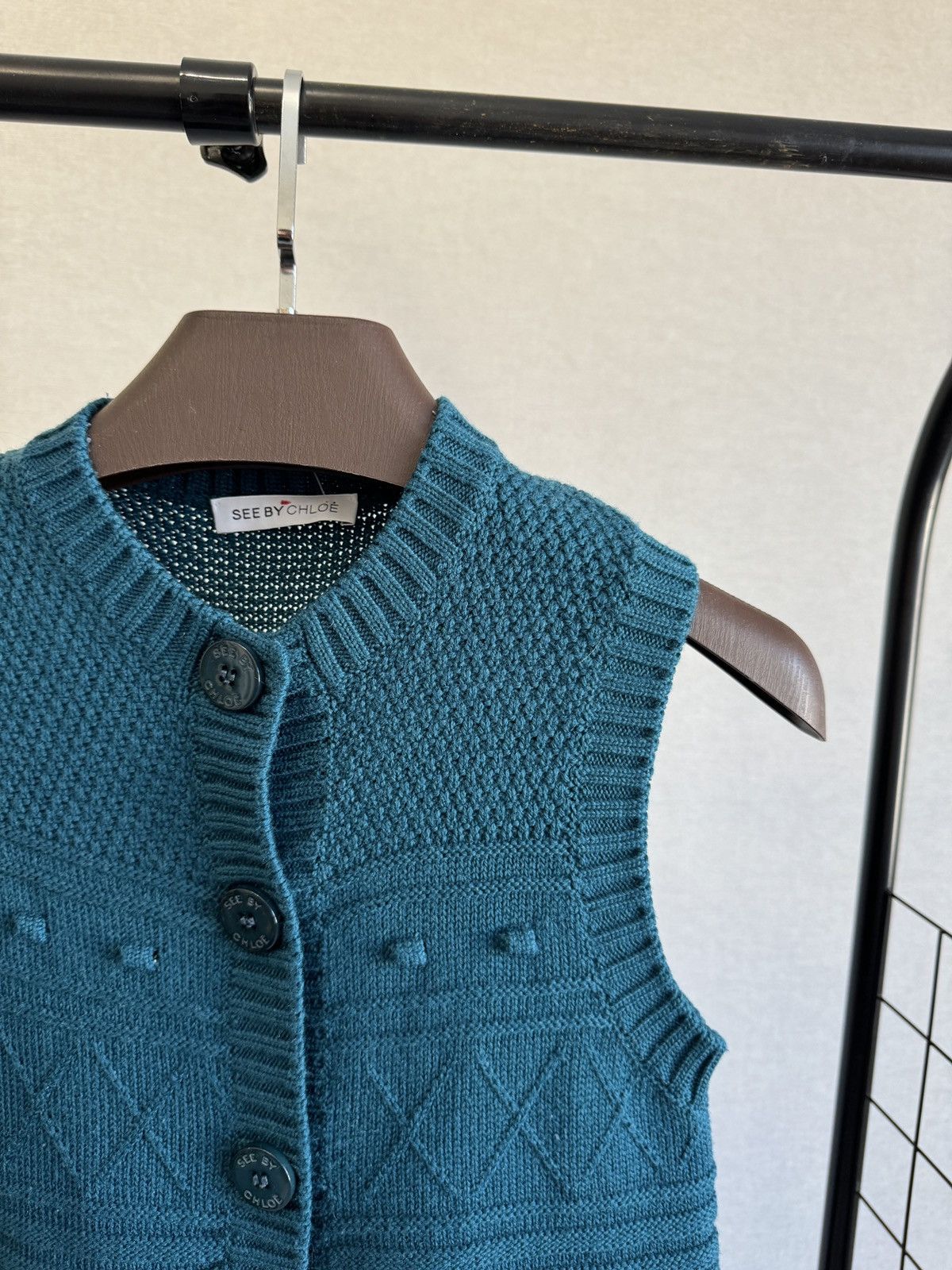Chloe See by Chloe emerald green button up knitted vest sweater Size S / US 4 / IT 40 - 5 Thumbnail