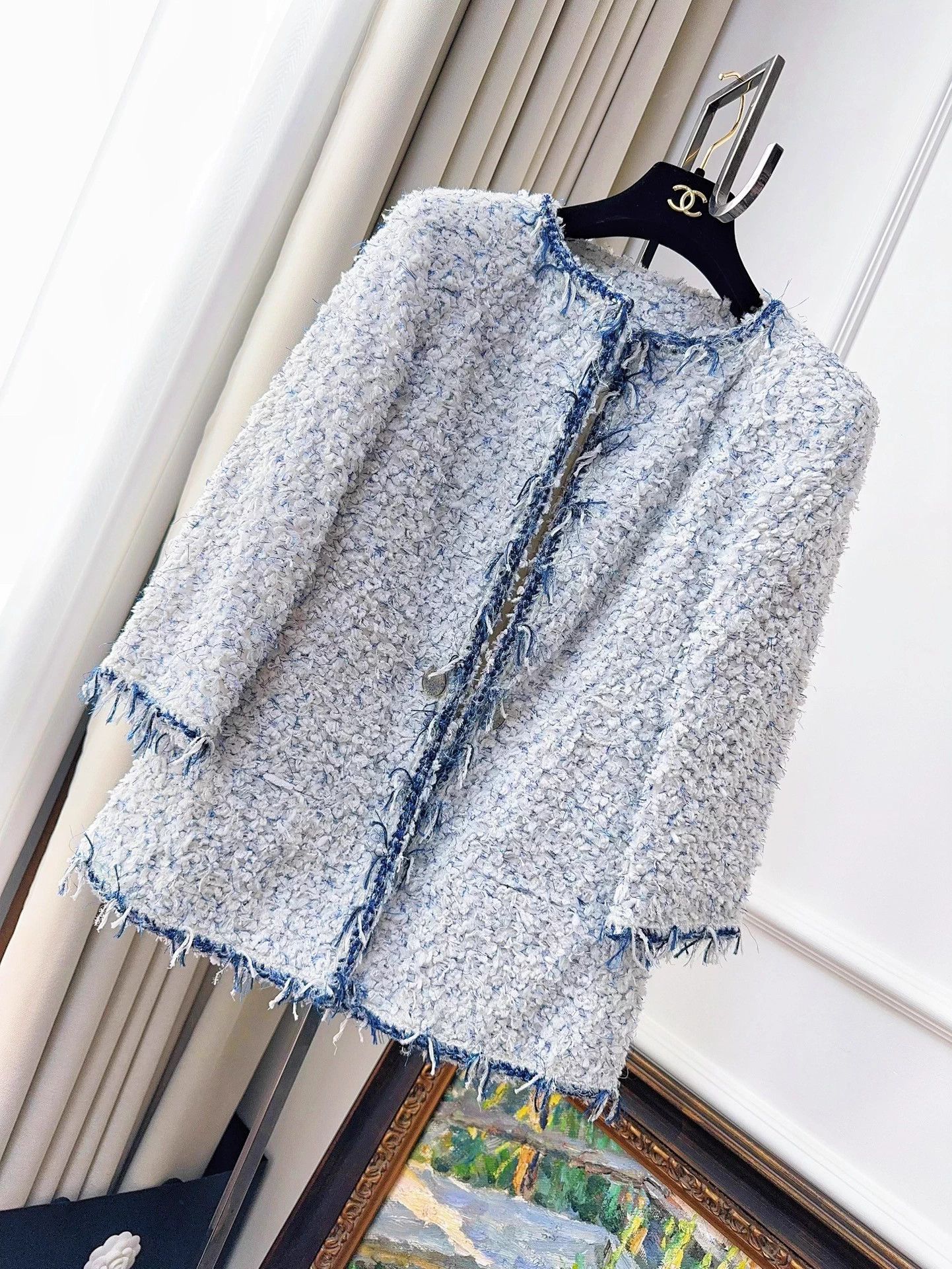 Chanel Chanel 18s Waterfall Blue/White Tassel-Tweed 8sleeve Jacket Size XS / US 0-2 / IT 36-38 - 8 Thumbnail