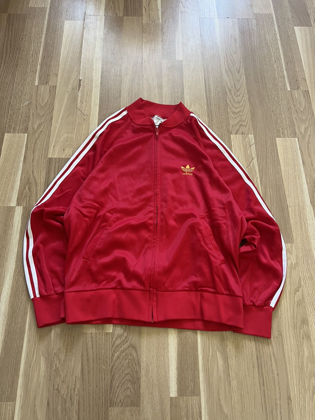 Adidas × Vintage Vintage 70s 80s Adidas Spell Out Striped Track Jacket red Size US S / EU 44-46 / 1 - 1 Thumbnail