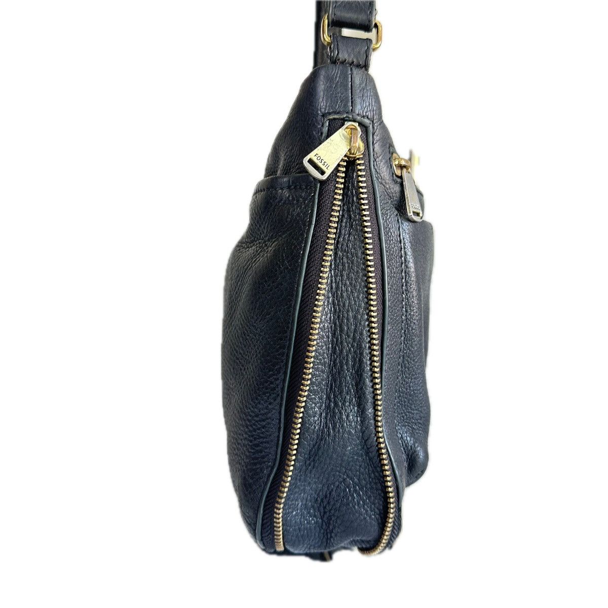 Fossil Fossil Black Pebbled Leather Crossbody Bag ZipTop Expandable Size ONE SIZE - 4 Thumbnail
