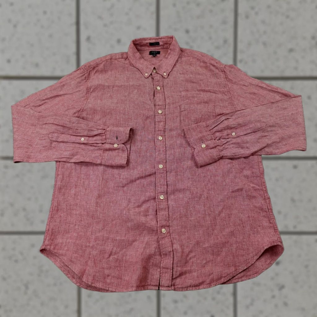 J.Crew J.CREW Shirt Mens XL Red Linen Slim Button-Up Long Sleeve Chambray Lightweight Button-Down, Collared, Solid, Breathable, L blindly Size US XL / EU 56 / 4 - 1 Thumbnail