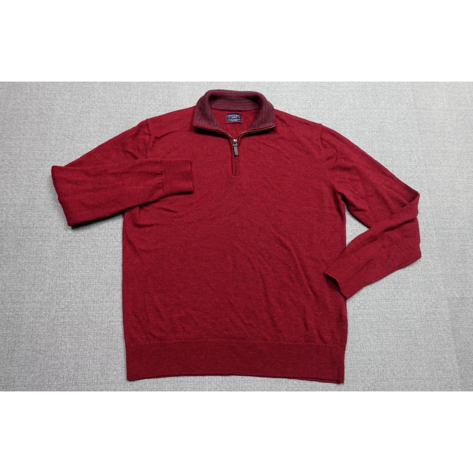 UNTUCKit UNTUCKit Sweater Mens Medium Red Merino Wool Quarter Zip Mock Neck Pullover Size US M / EU 48-50 / 2 - 3 Thumbnail