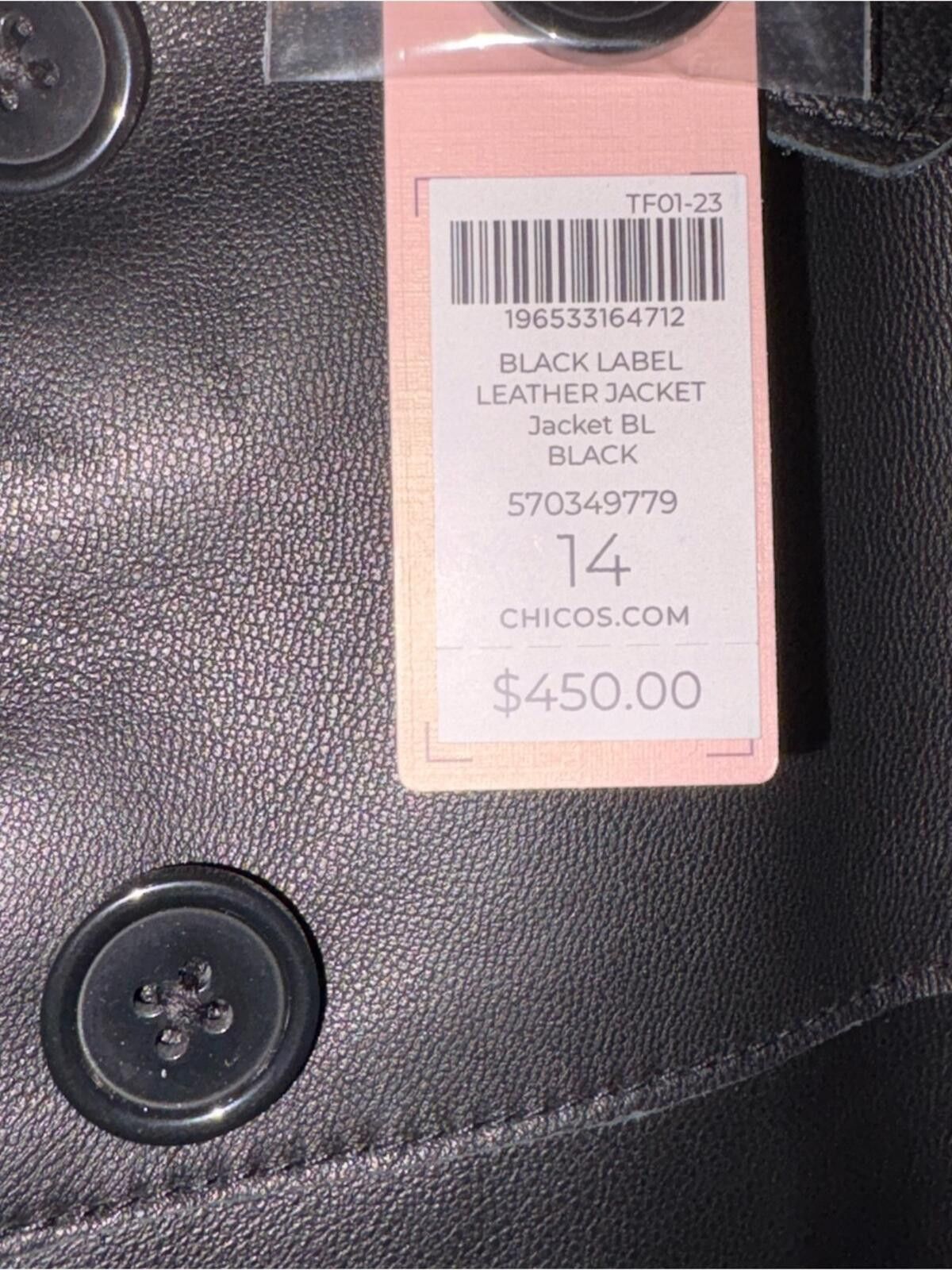 Chicos Chico’s Black Leather Button-Front Jacket Size XL / US 12-14 / IT 48-50 - 3 Thumbnail