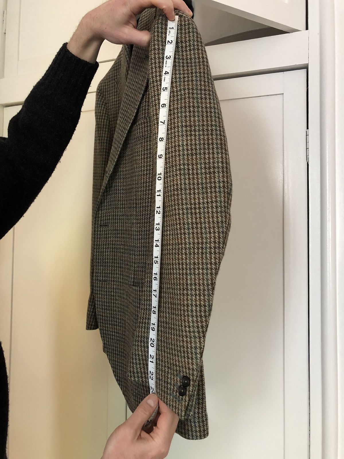 J. Mueser Campania sport jacket in beige-olive-brown houndstooth tweed Size 38R - 9 Thumbnail