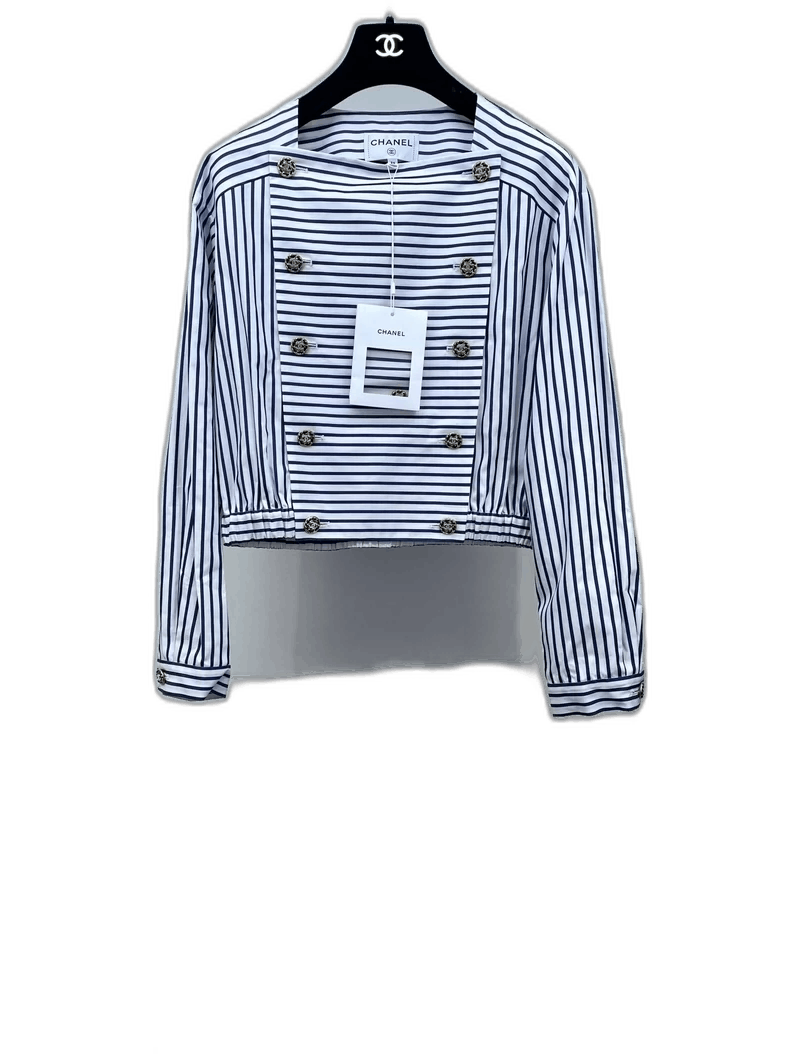 Chanel Chanel Blue and White Striped Doublebreasted Top -2505 Size US S / EU 44-46 / 1 - 1 Thumbnail
