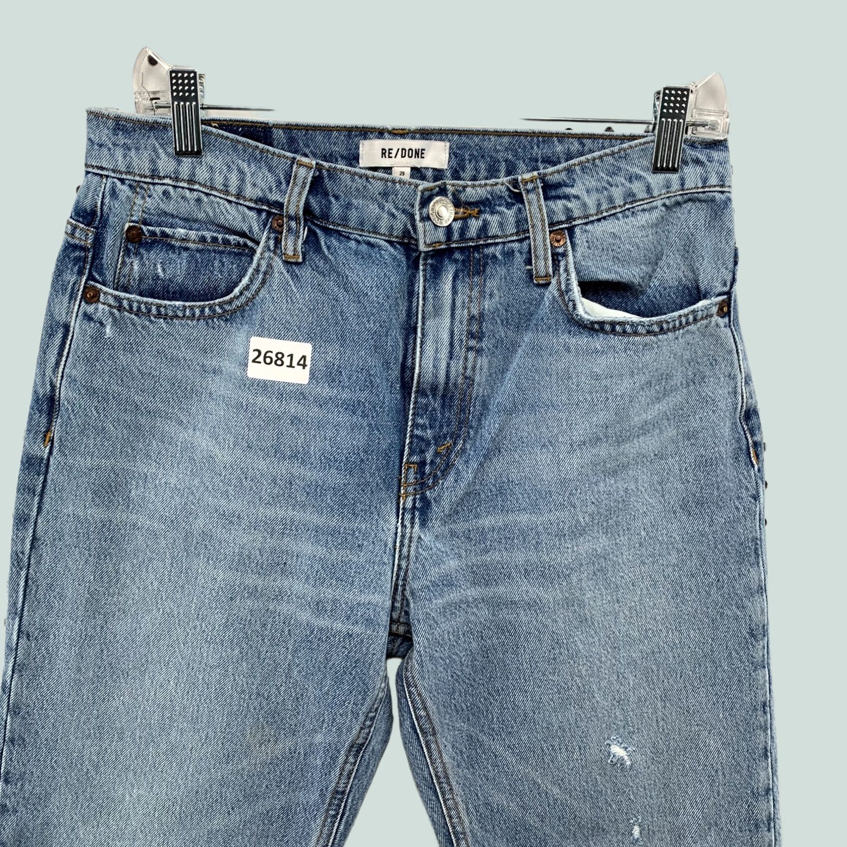 RE/DONE RE/DONE Blue Denim Jeans 70's Straight Fit Womens Size 29 Light Wash 30x28.5 Jeans Size 29" - 1 Thumbnail