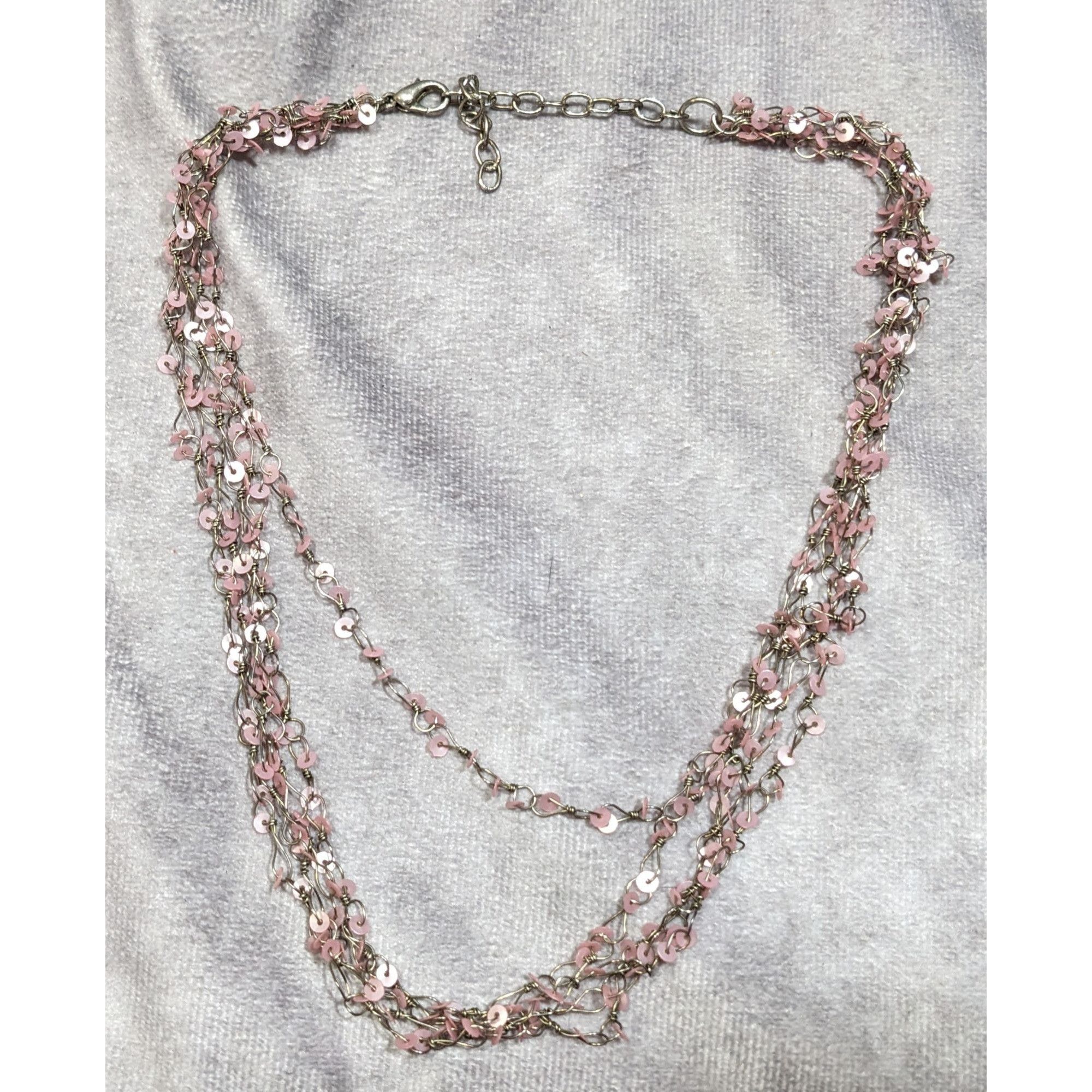 Other Fairycore Pink Sequin Layered Necklace On Silver Tone Chain Size ONE SIZE - 6 Thumbnail