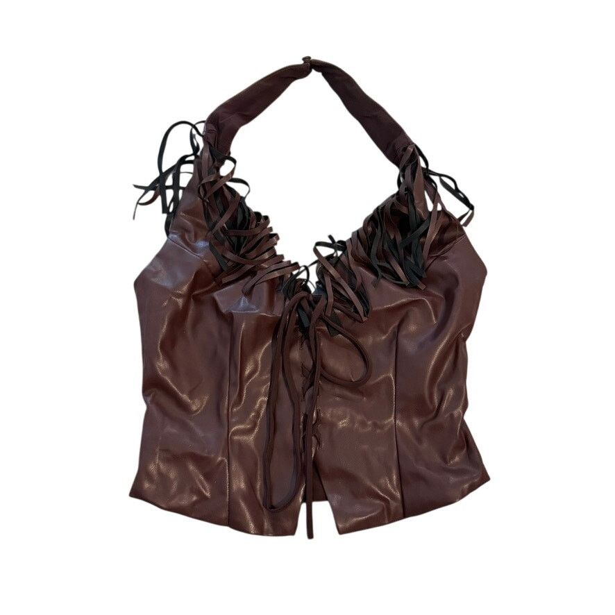 superdown Superdown Kay Faux Leather Top in Brown, Size S Size S / US 4 / IT 40 - 3 Thumbnail