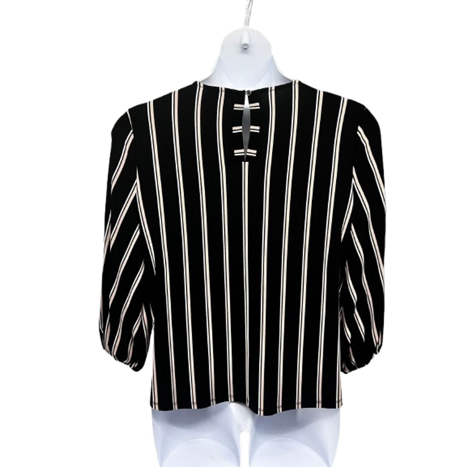Adrianna Papell Adrianna Papell Black Striped Pullover Top Shirt L Stretch Size L / US 10 / IT 46 - 3 Thumbnail
