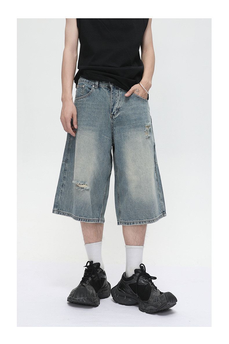 Japanese Brand × Jean Japanese retro distressed straight ripped denim shorts Size US 32 / EU 48 - 3 Thumbnail