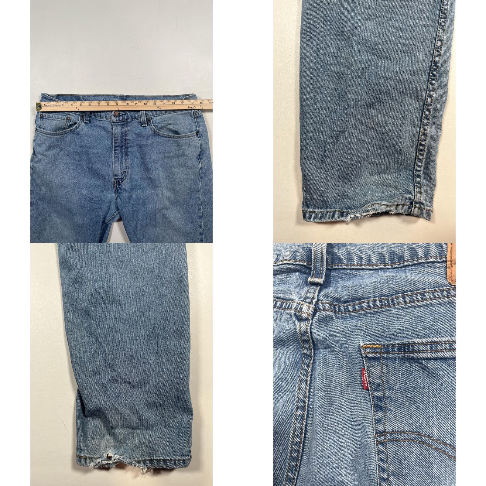 Levi's Levi's 505 Jeans Mens 36x32 Blue Light Wash Denim Regular Straight Leg Distressed Jeans Regular Fit Mens 36x32 Size US 36 / EU 52 - 8 Thumbnail