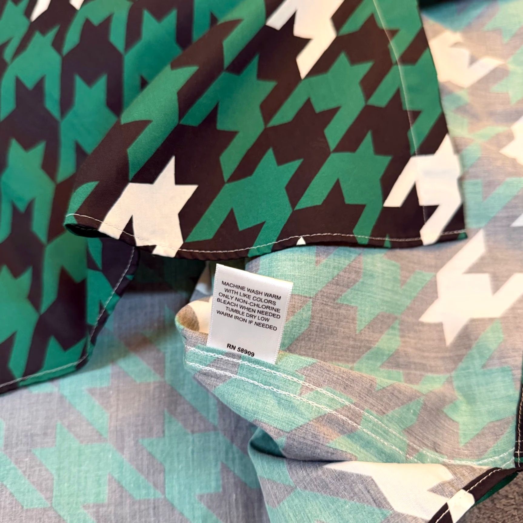 Murano Murano Button-Front Shirt Geometric Houndstooth 100% Cotton Multicolor Black White Green Big & Tall 2XB Mens NWT Size US XXL / EU 58 / 5 - 7 Thumbnail