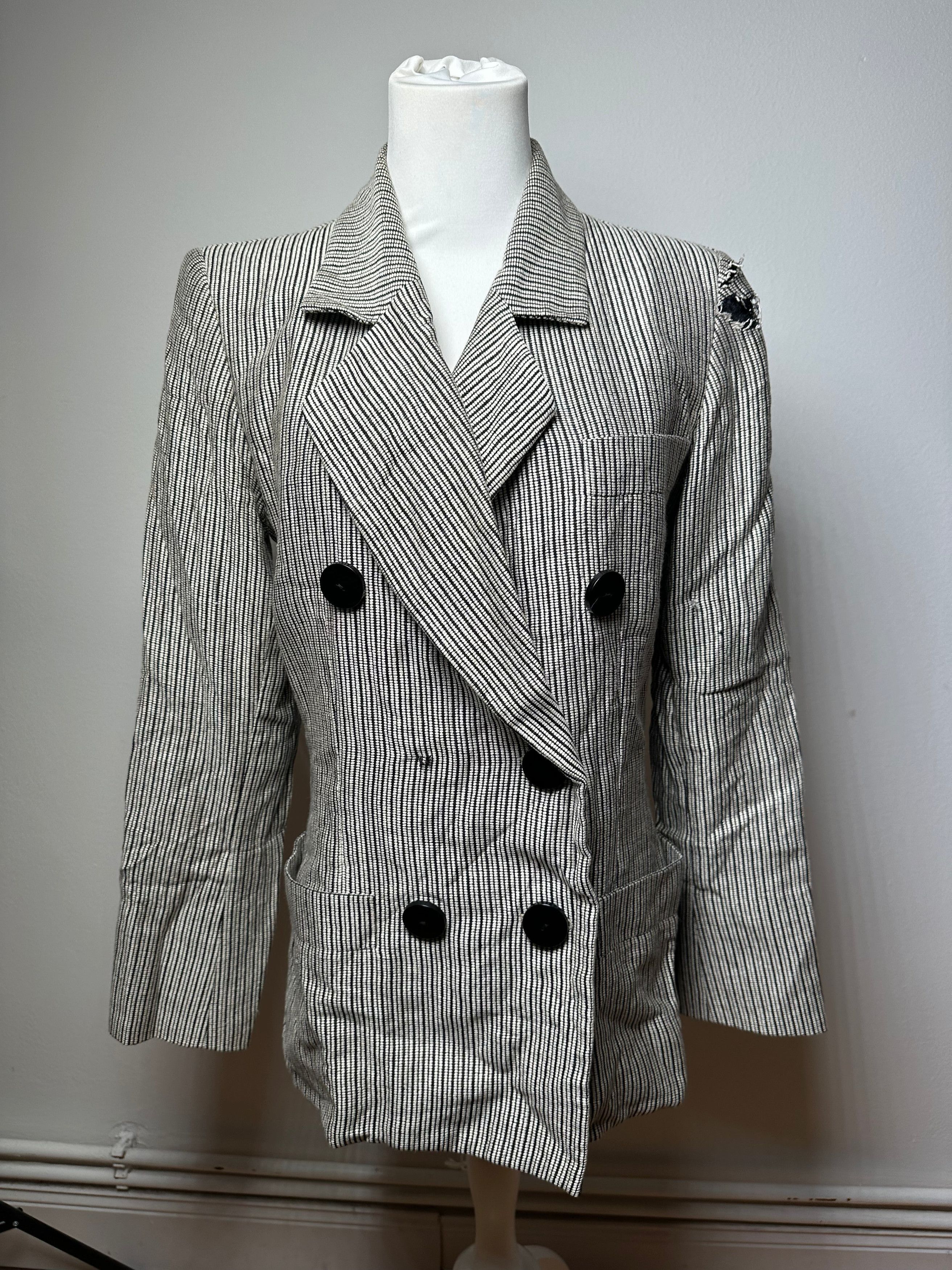 Other Vintage Yves Saint Laurent Wool Blazer / Short Coat Grey Bla Size M / US 6-8 / IT 42-44 - 1 Thumbnail