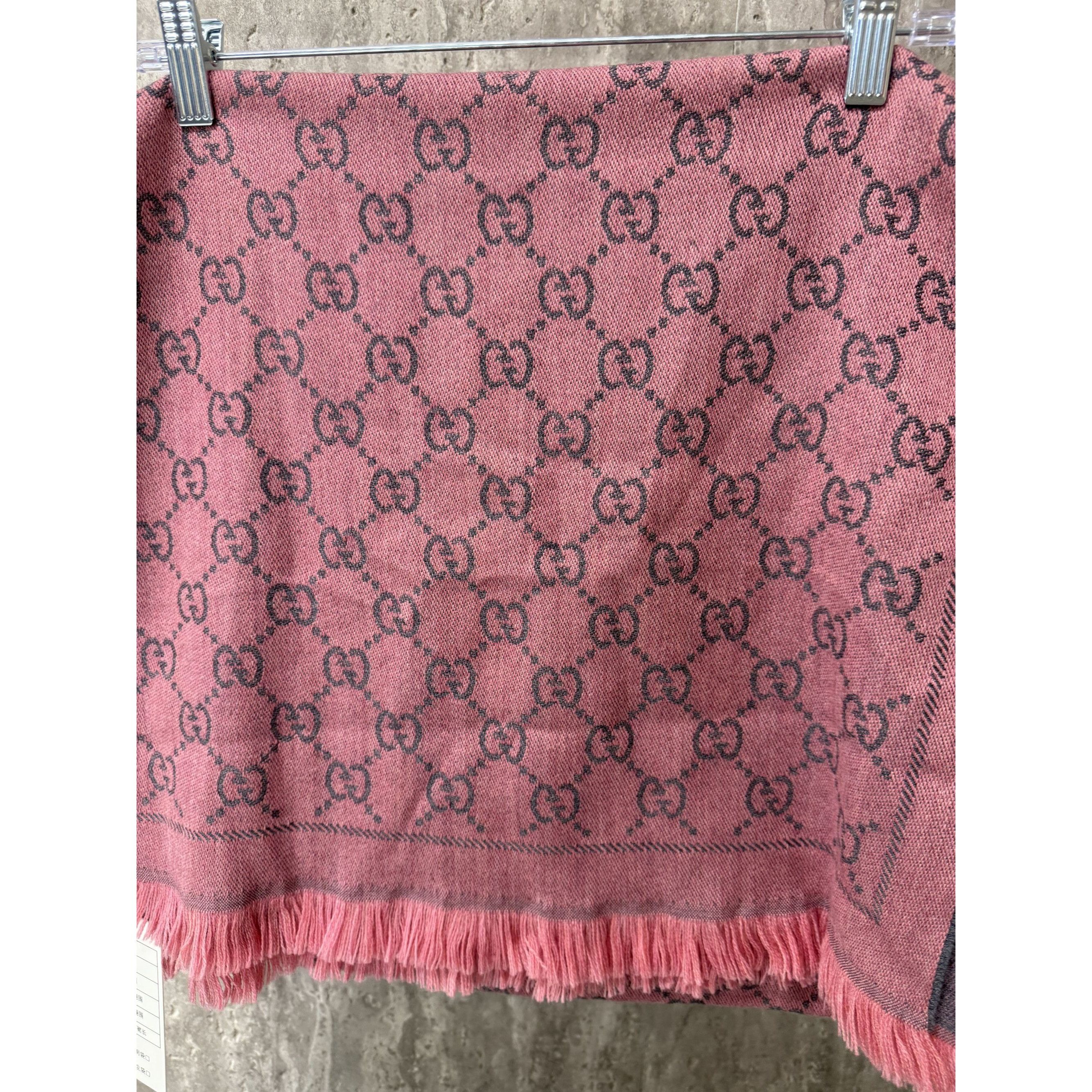 Gucci Gucci Pink & Gray Wool GG Monogram Scarf With Fringe Edges Size ONE SIZE - 3 Thumbnail