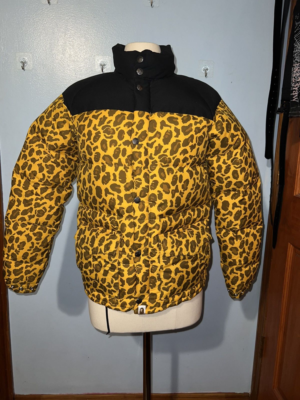 image of Bape Leopard Camo Down Jacket in Orange, Women's (Size Small)