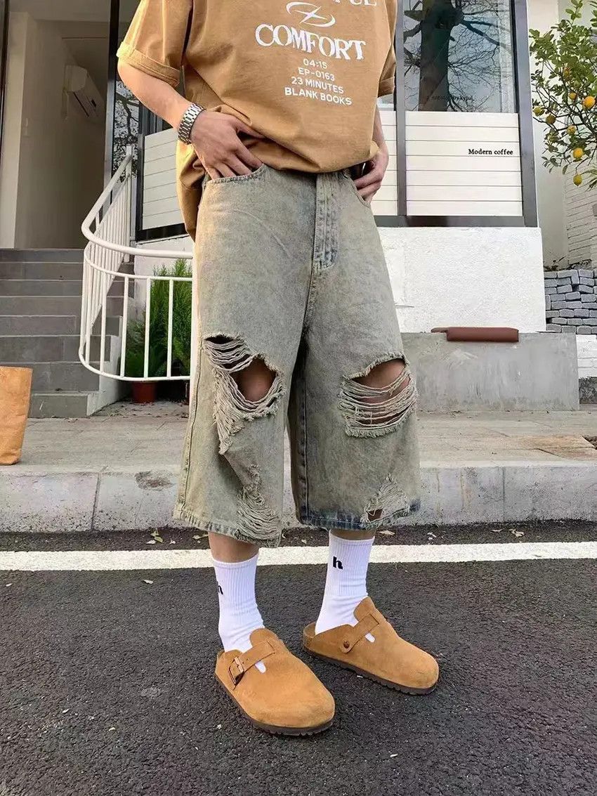 Designer × Japanese Brand Washed Vintage Ripped Loose 6 Point Denim Shorts Size US 32 / EU 48 - 1 Thumbnail