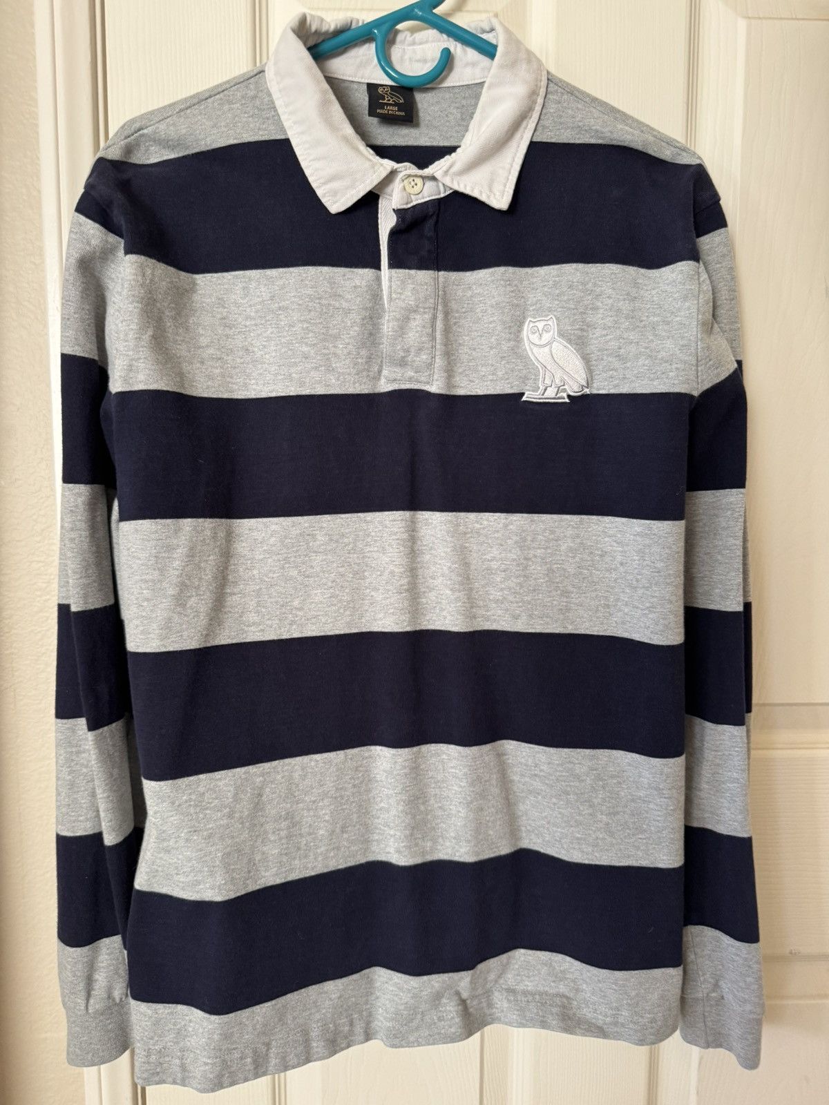 October's Very Own Octobers Very Own Blue/Grey Striped Collared Rugby Shirt Size US L / EU 52-54 / 3 - 1 Thumbnail
