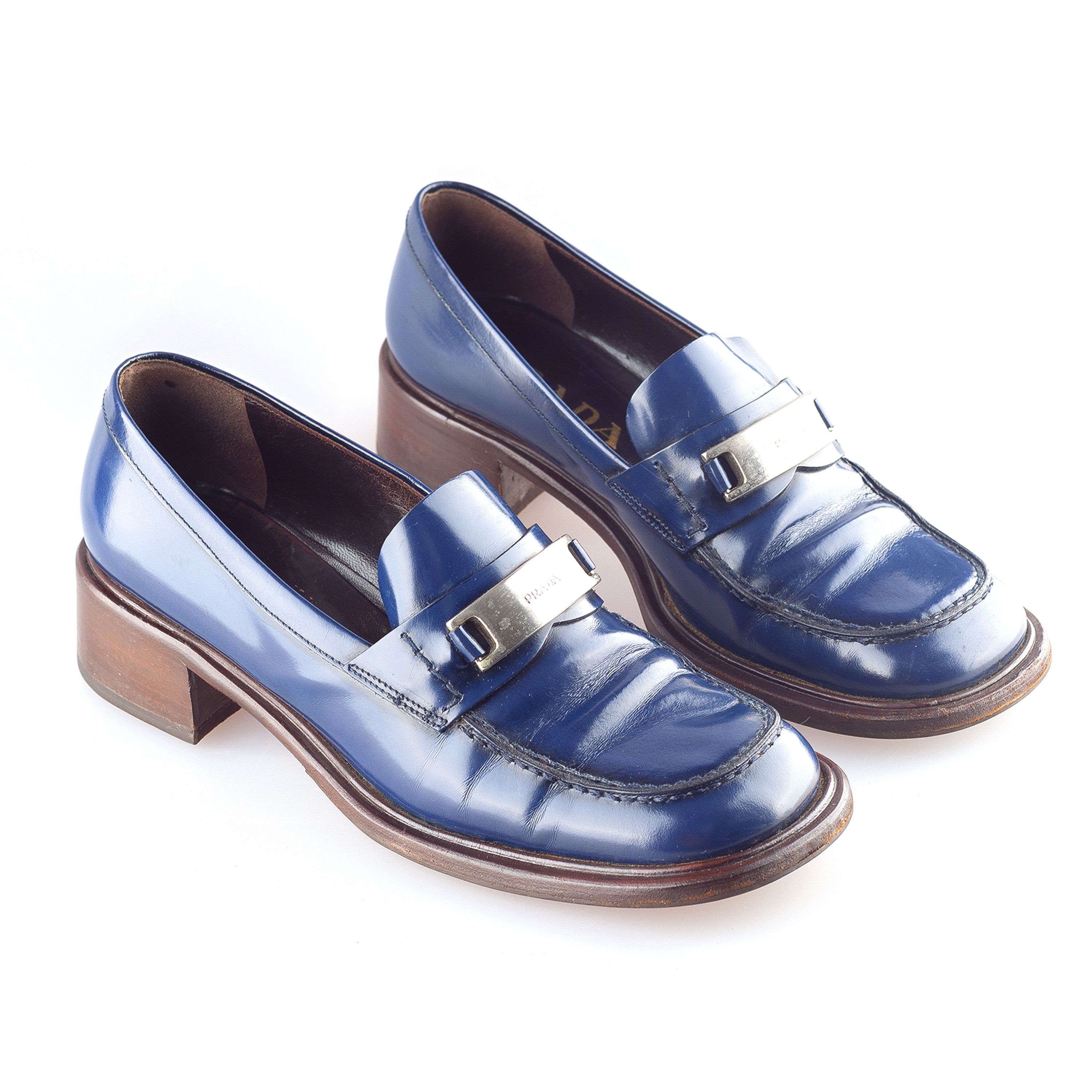 Prada Prada Vintage Blue Leather Loafers (38,5 EU) Size US 7.5 / IT 37.5 - 1 Thumbnail