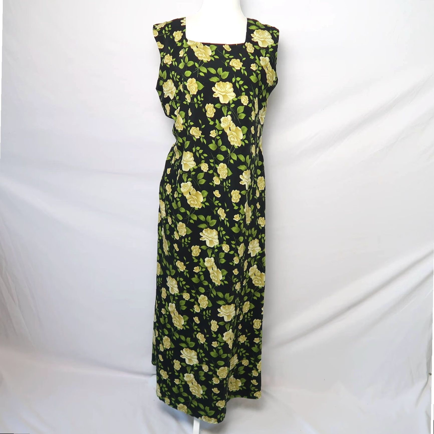 Vintage VINTAGE Maxi Dress M 1990s Bohemian Black Yellow Floral Rose Dress Girls Size M / US 6-8 / IT 42-44 - 2 Thumbnail