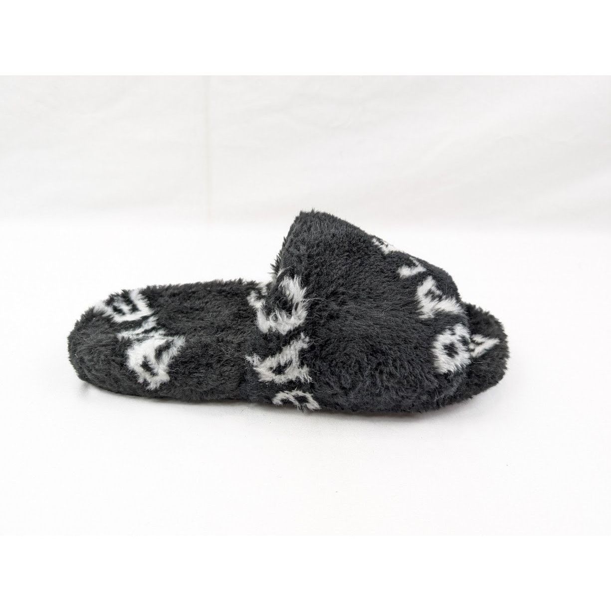 Balenciaga o1rshd1 Q:3 / Allover Logo Furry Slide in Black/White Size US 8 / EU 41 - 1 Thumbnail