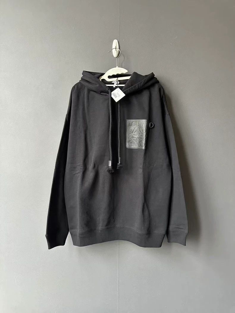 loewe Black leather patch hoodie 2506-Nextarrow