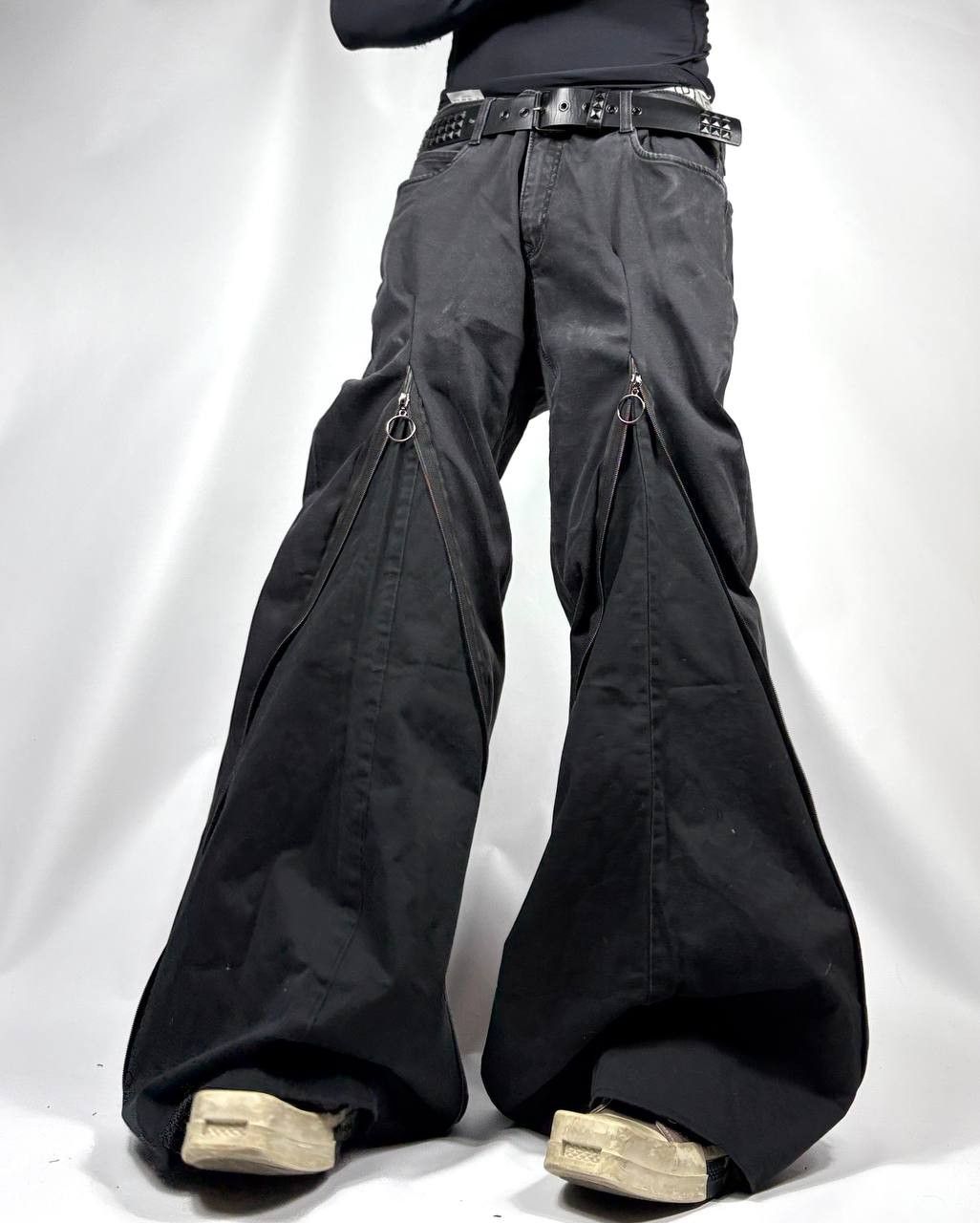 Japanese Brand Custom Black Baggy Distressed Jeans Painted Wide Leg Size US 31 - 5 Thumbnail