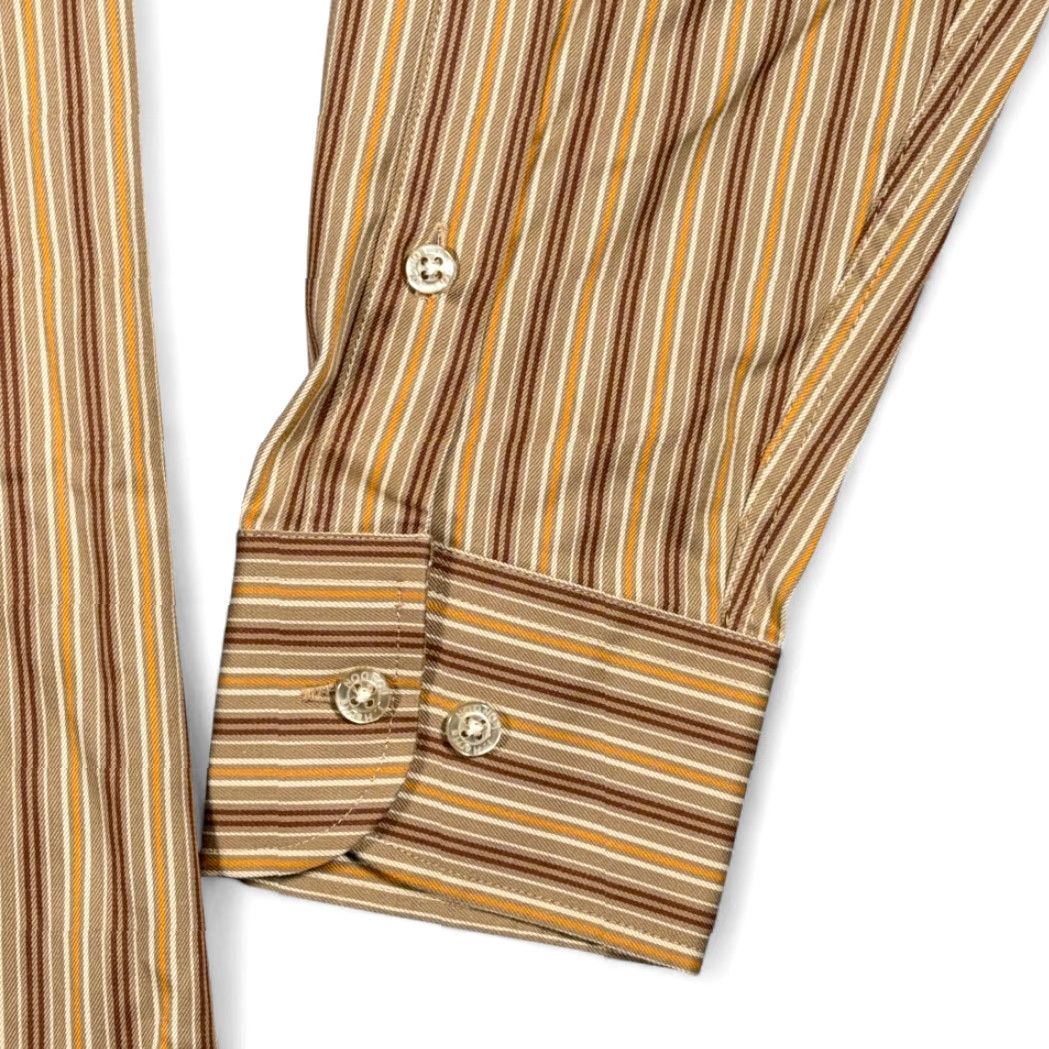 Vintage T Harris London Shirt Adult SMALL Brown Yelloiw Cotton Striped Button-Down Tags Size US S / EU 44-46 / 1 - 6 Thumbnail