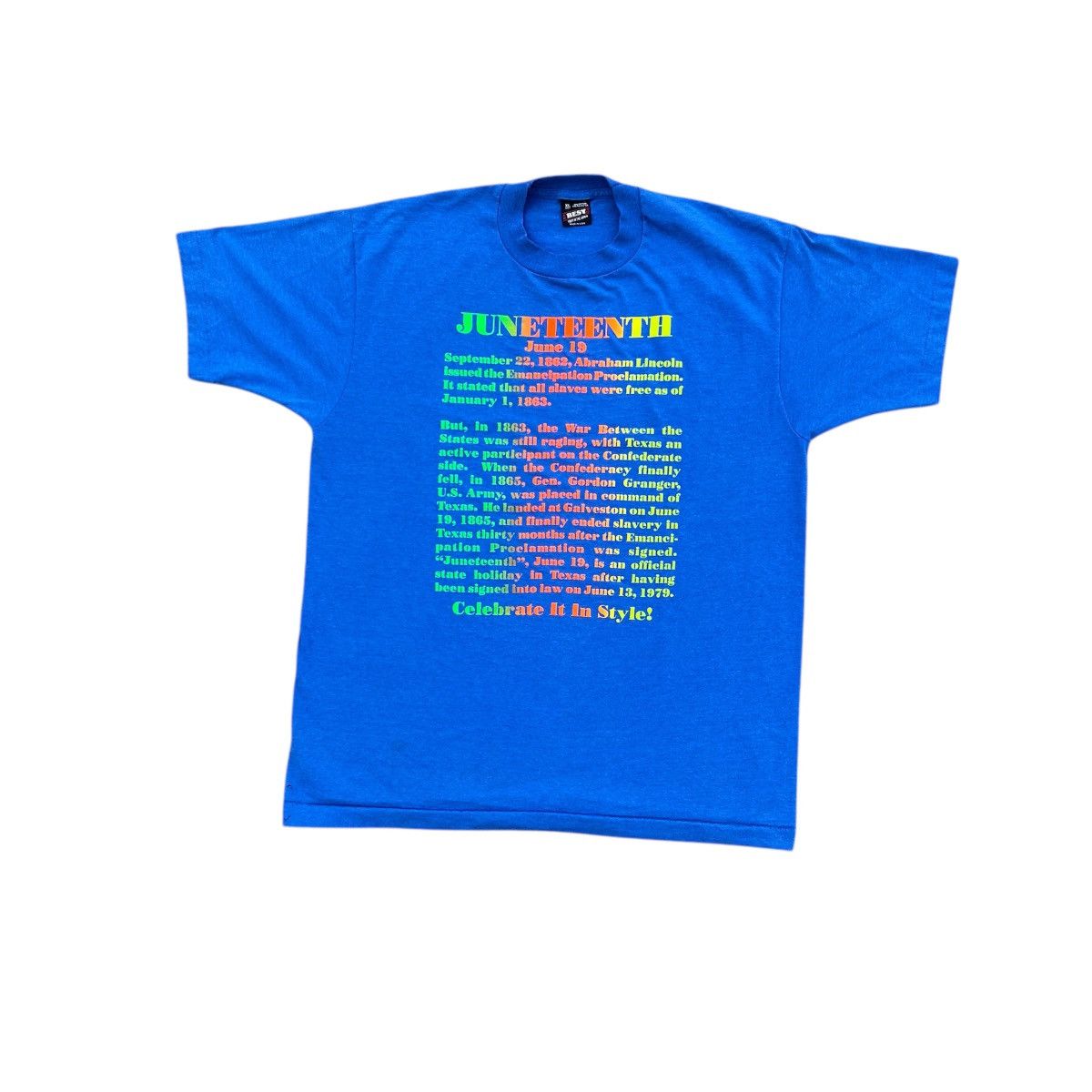 Vintage 1980s Blue Juneteenth Black History T-Shirt