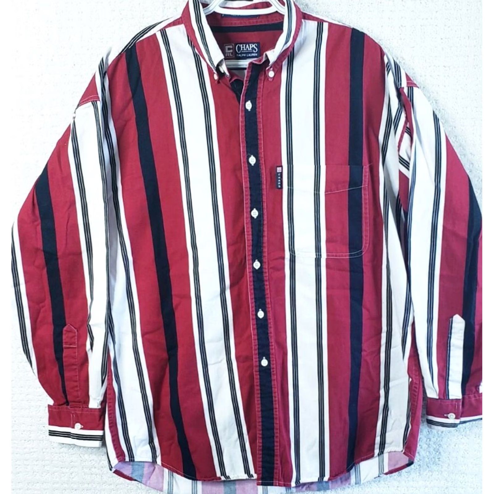 Ralph Lauren Chaps Ralph Lauren Men L Red Button-Down Long Sleeve Shirt Striped Cotton Size US L / EU 52-54 / 3 - 2 Thumbnail