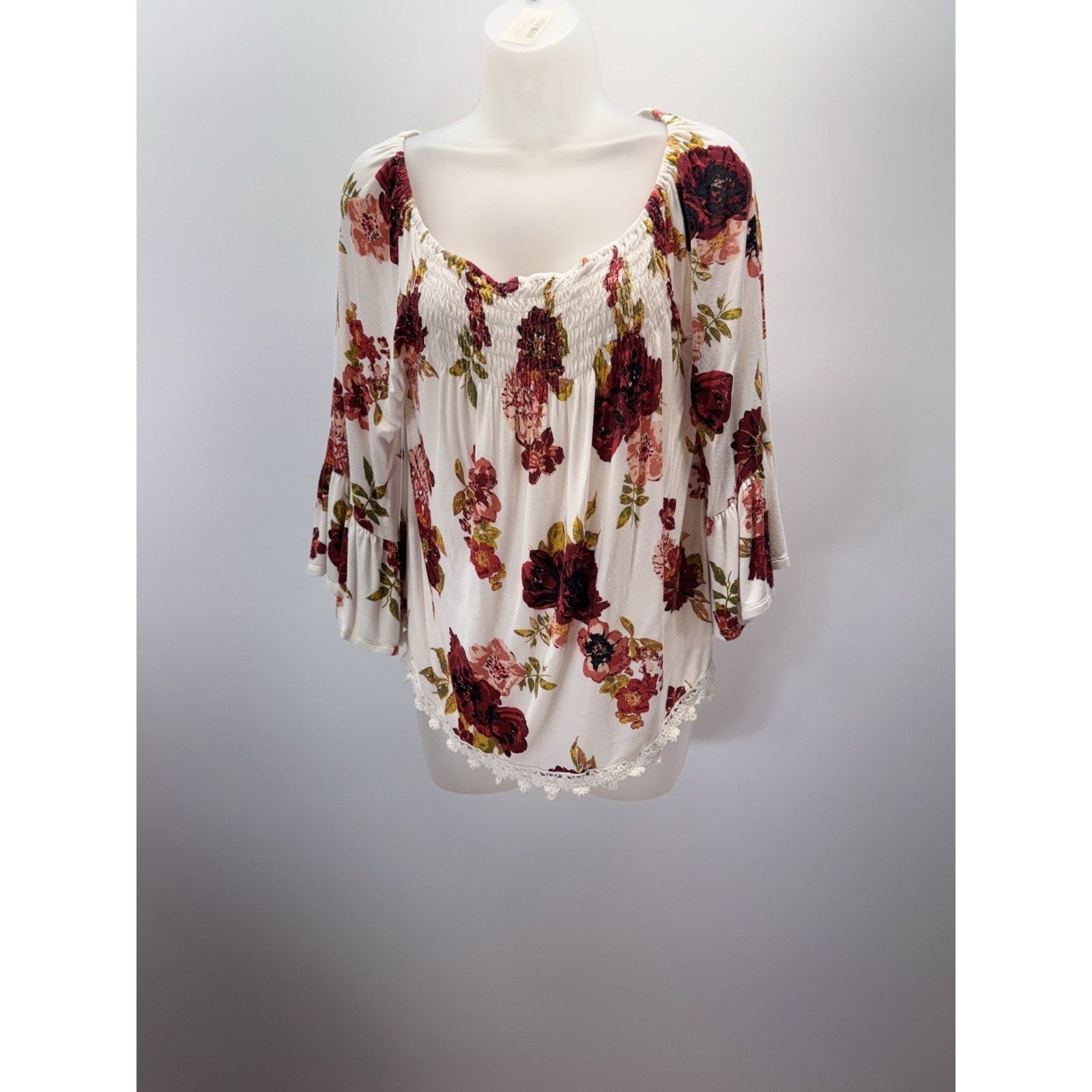 Other LUQ Women’s Size Large Floral Blouse Ivory Red Size L / US 10 / IT 46 - 2 Thumbnail